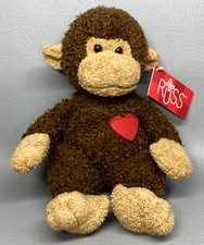 Russ Berrie Kisses Monkey 23050 Message Heart Brown/Tan Terry Cloth 9" w/Tags