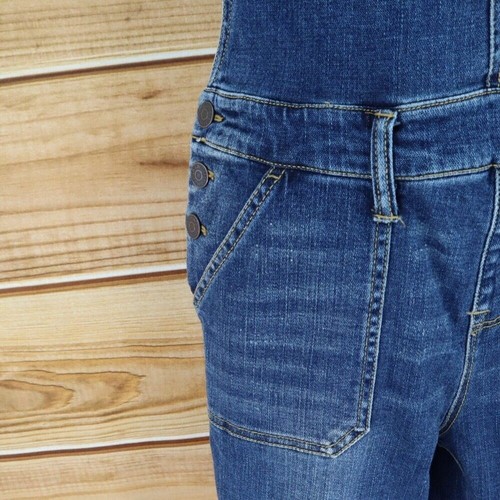 Cat & Jack Overalls Distressed Cuffed Fringe Girls Sz XL Dark Blue Denim Pockets - Picture 5 of 8