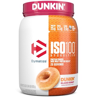 ISO100 Hydrolyzed Whey Isolate Protein Powder, Dunkin' Glazed Donut, 20 Serving