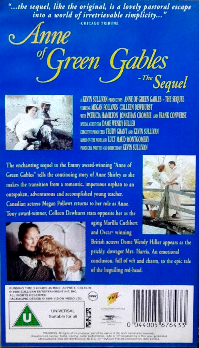 Anne of Green Gables The Sequel (PAL VHS-1999) Megan Follows