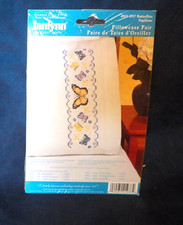JANLYNN Pair 30"x20" Stamped Cross Stitch Kit White Pillowcases Butterflies NEW 