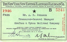 NEW YORK NEW HAVEN HARTFORD GRAFTON UPTON AGT RAILROAD RAILWAY PASS
