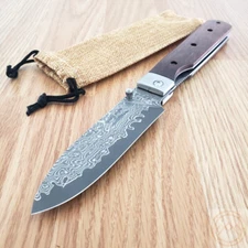 Kanetsune Gaku Style Folding Knife 4.5" Damascus Steel Blade Rosewood Handle