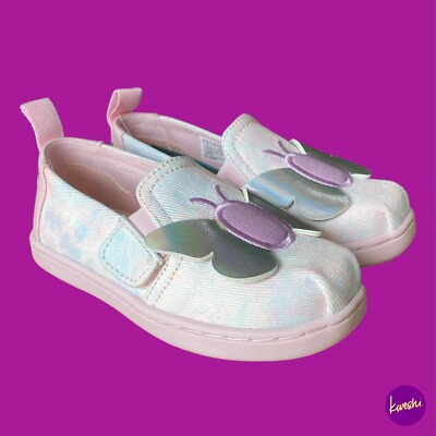 TOMS Tiny Alpargata Twin Gore Slip Ons, Butterfly Top, Pastel, UK 7 / EU 24,5 / US 8