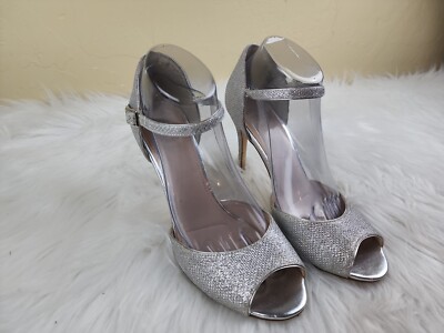 I MILLER Sparkle Glitter Bling SILVER Open Toe pump Heel Shoe 9M