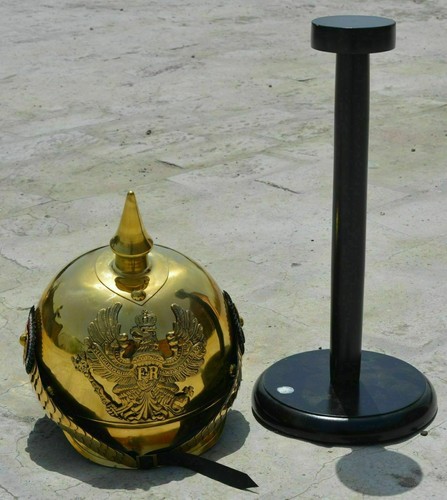 GERMAN STEEL HELMET PRUSSIAN BRASS FINISH WITH SPIKE GERMAN HELMET - Picture 3 of 5