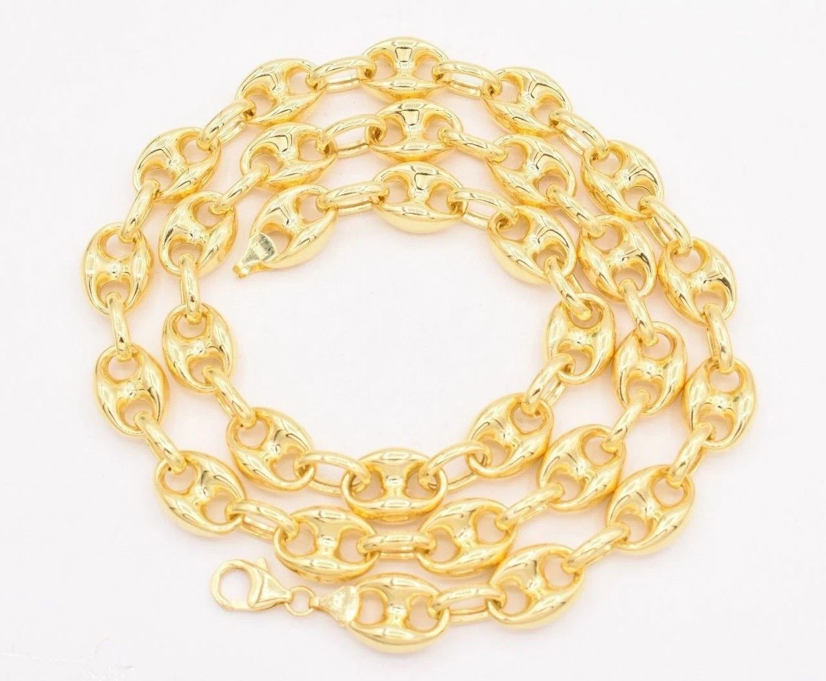 11mm Puffed Mariner Link Chain Necklace Real 14K Yellow Gold Unisex