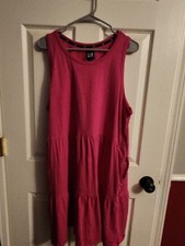 Gap Tiered Summer Sleeveless Dress Soft Slub Jersey with Pockets Pink XXL Nwot