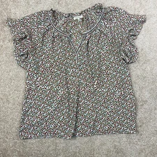 Max Studio Blouse Top Womens L Multicolor Floral V-Neck Cottagecore Peasant Boho