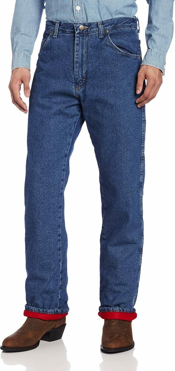 Wrangler Rugged Wear Mens Woodland Thermal Jean, Stonewashed Denim