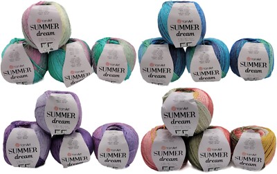 4x100g Summer Dream Garn, 70% Baumwolle, 30% Viskose, 400g Häkelgarn mehrfarbig