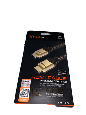 Cavo HDMI Blackweb 4K HDR Ultra HD Oro 6 Piedi (1,8m) 18 Gbps Alta Velocità