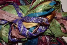 5 yards Zari lurex Recycled Sari Silk Ribbon Yarn, multi shades for tassels