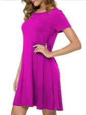 WOMEN SHORT SLEEVE SWING DRESS FLARED SKATER DRESS TOP SIZE 8-26