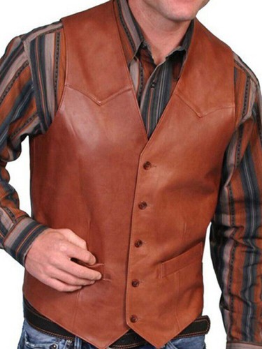 Men's Genuine Classic Black Real Leather Plain Waistcoat Motorcycle Biker Vest* - Picture 4 of 10