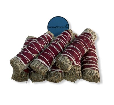 NessaStores Blue Sage + Red Rose Petals Smudge Incense 4'' Bundle #JC-188 (3 pcs)