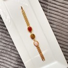 Vtg Gold Bracelet Chain Link Jewelry Multi Color 3 Scarab Stone Crystal Boho
