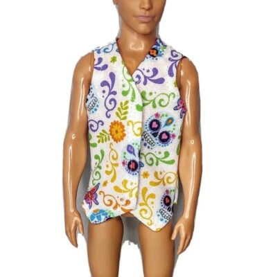 Day of the Dead White Vest Halloween Clothes Fits 12'' Boy Fashion Doll 1:6