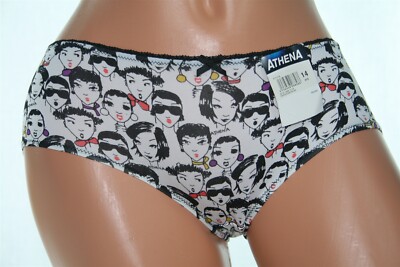 White Bikini Panty with People's Faces all over it, Lace Band and Bow Size 14