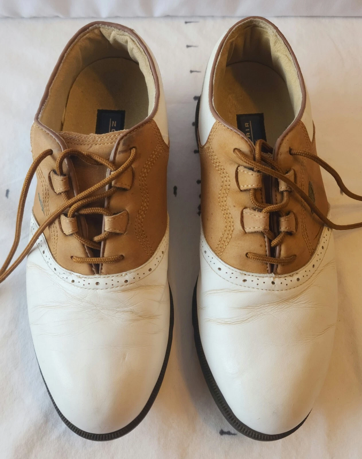 Scarpe da golf Nike Zoom Air Oxford da donna PARTI in pelle scamosciata bianco marrone taglia 7 5