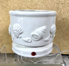 Electric LARGE JAR CANDLE WARMER Ceramic Crock BEACH CHAIRS Ocean SHELLS