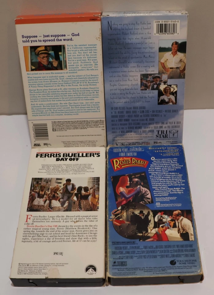 VHS 80s Comedy Lot 4 Movies Oh God-The Natural-Ferris Bueller-Roger Rabbit - Image 2 of 4