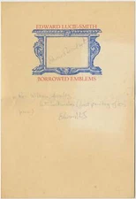 Edward LUCIE-SMITH / Prospectus Borrowed Emblems Signed 1st Edition 1967
