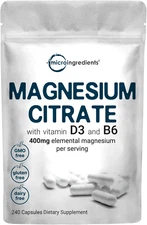Micro Ingredients Magnesium Citrate 400Mg Capsules with Vitamin D3 1000IU & B6