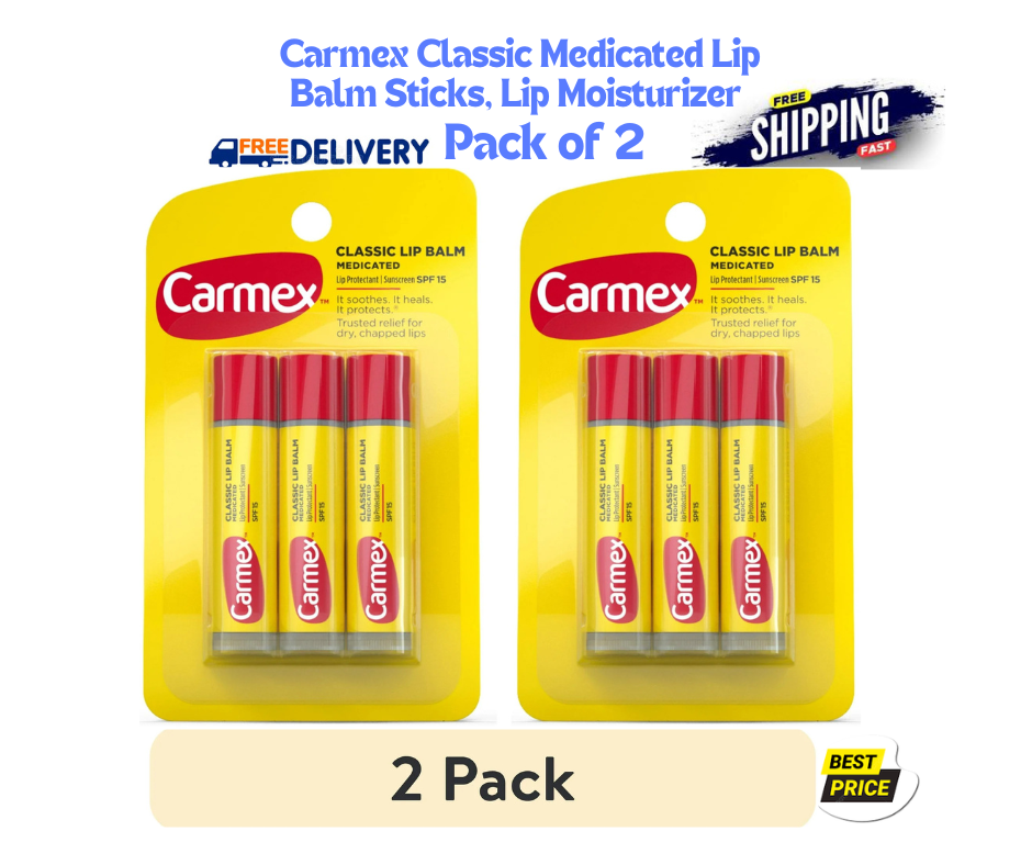 2 pack Carmex Classic Medicated Lip Balm Sticks Lip Moisturizer SPF 15 / 3 Count