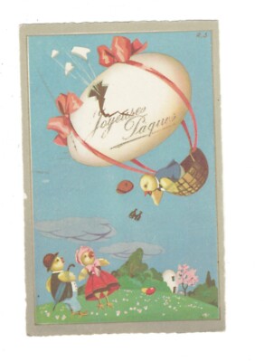 SD3722  EASTER CHICK WITH BIG EGG AS AIRBALLOON  FANTASY COL PRINTED