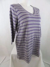 Liz Claiborne Size 0X Gray Purple Stripe Athleisure 3/4 Sleeve Top