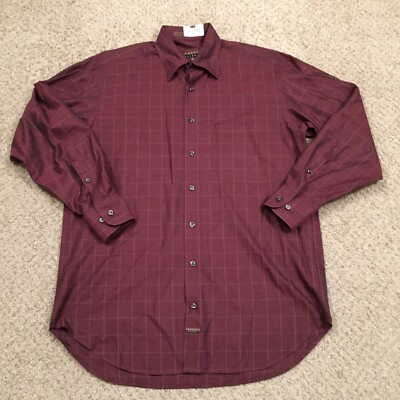 Robert Talbott Shirt Mens Medium Maroon Red Plaid Long Sleeve Button Up