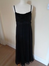 MONSOON BLACK CHIFFON EVENING DRESS WITH RIBBON FLOWER DETAIL - SIZE 14
