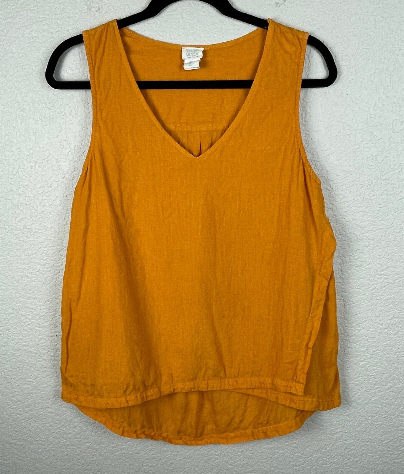 Sigrid Olsen Women's Top Large Yellow Linen Split Front Lagenlook Coastal Beach