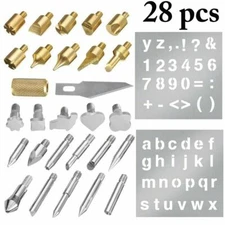28pc Wood Burning Pen Tips & Stencils Soldering Carving Iron Working Tool Set