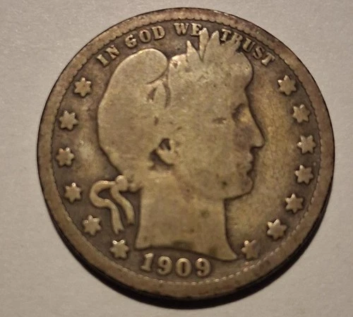 🔥1909-O Barber Quarter KEY DATE 712,000 MINTAGE G+ Genuine Original Uncleaned