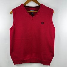 Chaps Boys Red V-Neck 100% Cotton Knit Sweater Vest Size L (14/16)