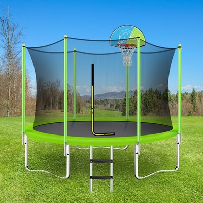 10FT Trampoline for Kids with Safety Enclosure Net Round Recreational Trampoline