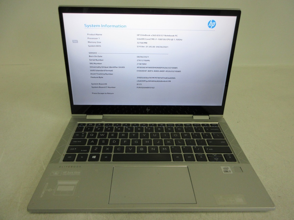 HP Elitebook x360 830 G7 Core i7-10810U 1.10GHz 32GB No HD No