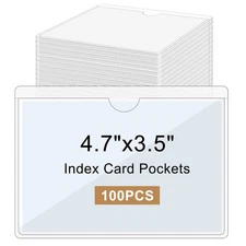 100 Pcs Clear Adhesive Pockets Plastic Adhesive Label Pockets Self Adhesive I...