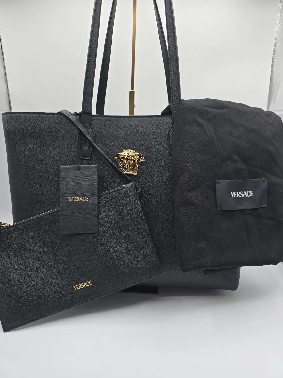 Versace — AUTHENTIC Versace Black Medusa Vitello Large Shoulder Tote with Tags and Dustbag