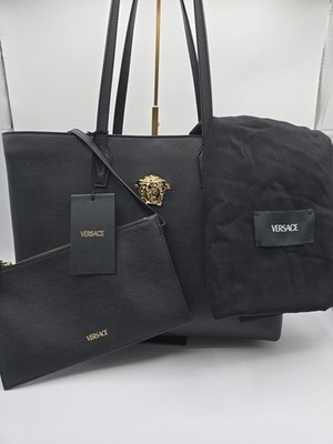 AUTHENTIC Versace Black Medusa Vitello Large Shoulder Tote with Tags and Dustbag