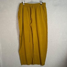 Zara Womens Medium Mustard Brown Wide-Leg Pants Relaxed Fit W/ Drawstring