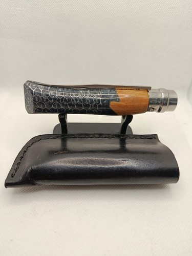 11 – Opinel N°8 custom noir et gris – Résine nid d’abeille – Carbone – Étui cuir - Photo 2/6