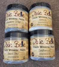 Lot of 4 Dixie Belle Chalk Mineral Paint 8 oz Manatee Gray, Driftwood, Sand Bar