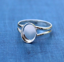 925 Sterling Silver Split Shank Oval Bezel Ring Blank DIY Jewelry Making Handmad