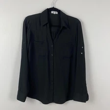 Express The Portofino Shirt Womens Large Black Solid Long Sleeve