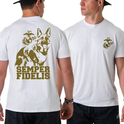 U.S. Marines Semper Fidelis K9 T-Shirt, German Shepherd Graphic 2 Sides