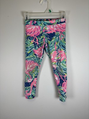 Lilly Pulitzer Girls' Maia leggings pink and blue flamingo print Size 4/5 