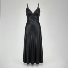 Vtg Victorias Secret Gold Label Black Slip Dress Nightgown Size S Semi Sheer Y2K